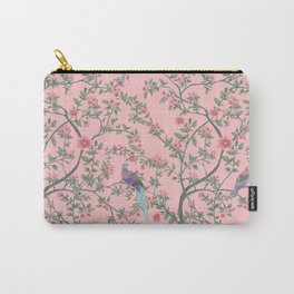Chinoiserie Pink Fresco Floral Garden Birds Oriental Botanical Carry-All Pouch | Pattern, Antique, Botanical, Tropical, Design, Style, Oriental, Watercolor, Chinese, Garden 