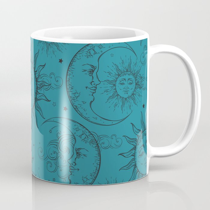 Teal Magic Celestial Sun Moon & Stars Coffee Mug