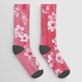 Seamless pattern with Beautiful Cherry blossom flowers, Sakura branch flowers Watercolor painting Socks