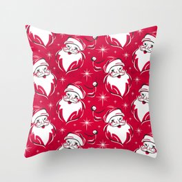 'Tis The Season Retro Santa Red White Pattern Throw Pillow