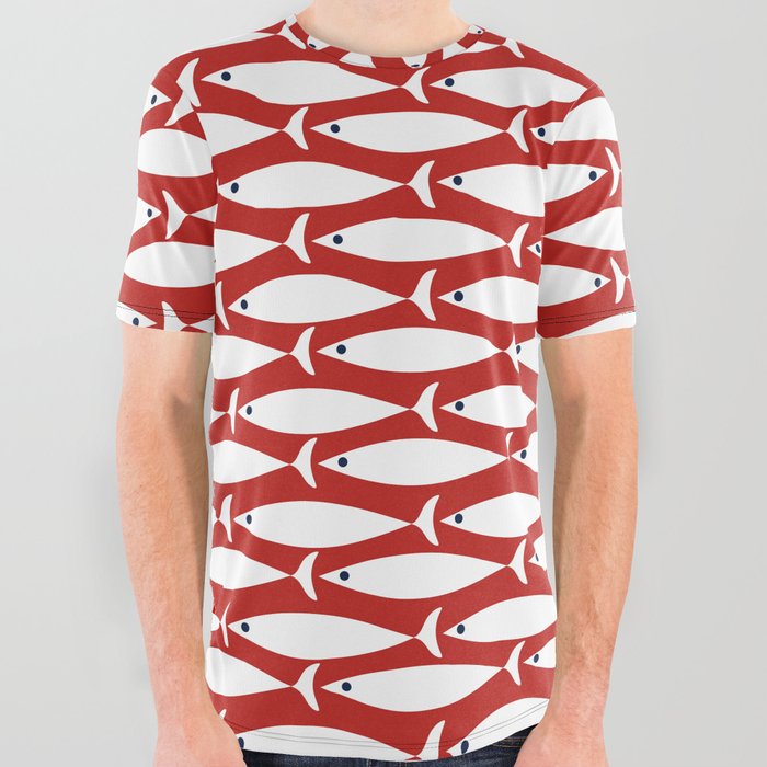 Navy blue and red top graphic tees