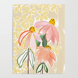 Chalky coneflowers still life Poster
