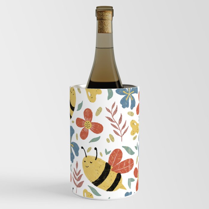 Cute Honey Bees and Flowers Wine Chiller