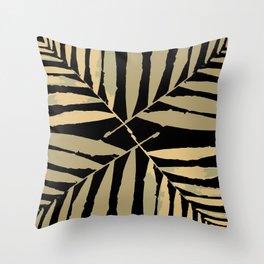 Geometric, gold on black, tropical, leaves, pattern, metal, bright, leaf, society6 Throw Pillow
