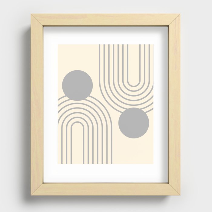 Mid Century Modern Geometric 187 in Grey Brown Recessed Framed Print