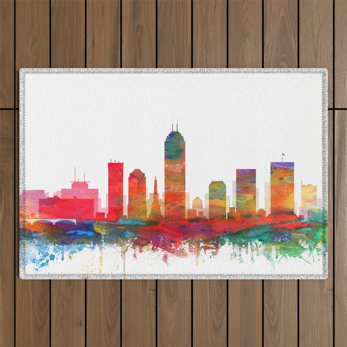 Indianapolis Skyline Watercolor by Zouzounio Art Outdoor Rug