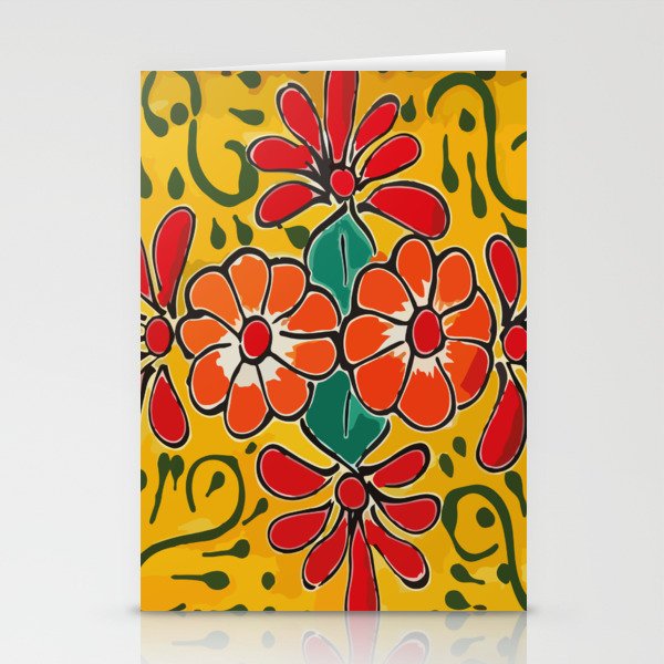 Yellow flower mexican ceramics talavera tile Stationery Cards