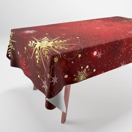 Red Background with Gold Snowflakes Tablecloth