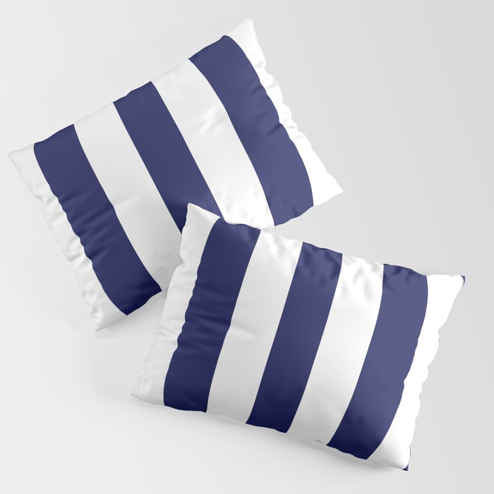Large Wide Band Midnight Blue And White Stripes Pillow Sham by