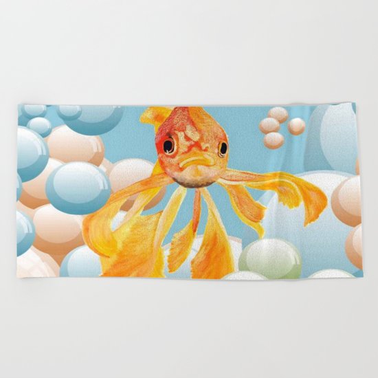 Vermillion Goldfish Blowing Bubbles Beach Towel