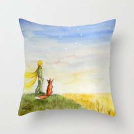 Little Prince, Fox and Wheat Fields Throw Pillow