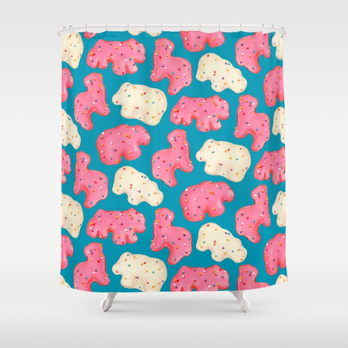 Frosted Animal Cookies Pattern - Blue Shower Curtain
