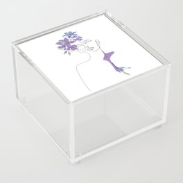 Lilac Bloom Girl / Face drawing with  purple, blue and green flowers / Explicit Design Acrylic Box