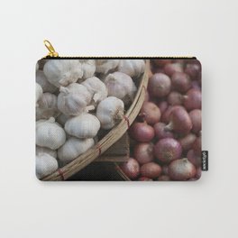 Garlic and Onions Basket - Market -  Carry-All Pouch | Foodpattern, Graphicdesign, Basket, Garlic, Illustration, Vegan, Illustraion, Background, Red, Asia 