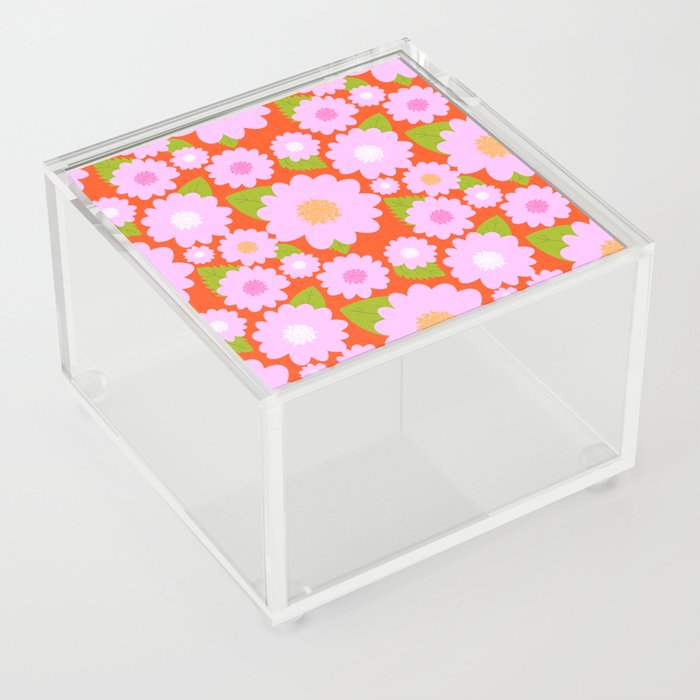 Pretty Pink Summer Flowers On Red Acrylic Box