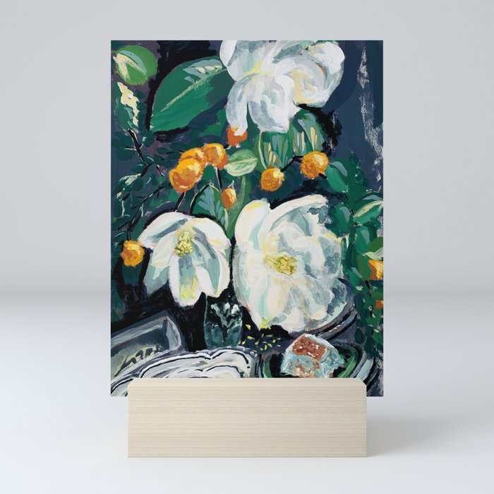 Magnolia and Persimmon Floral Still Life Mini Art Print