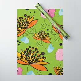 Spring Pattern on Green Wrapping Paper