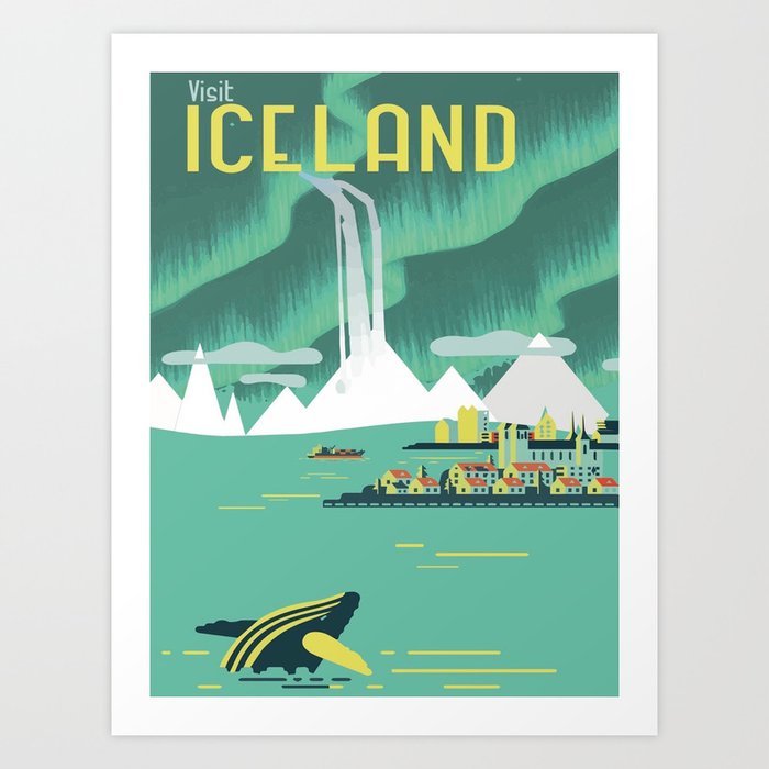 Vintage Mid Century Modern Iceland Scandinavian Travel Poster Ocean Whale Winter Village Kunstdrucke Vintage Mid Century Modern Iceland Scandinavian Travel Poster Ocean Whale Winter Village Kunstdrucke