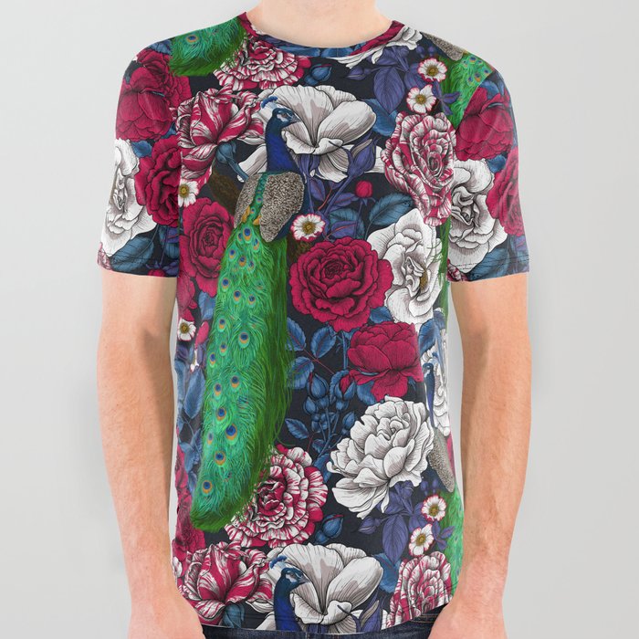 Peacocks in the rose garden 2 All Over Graphic Tee