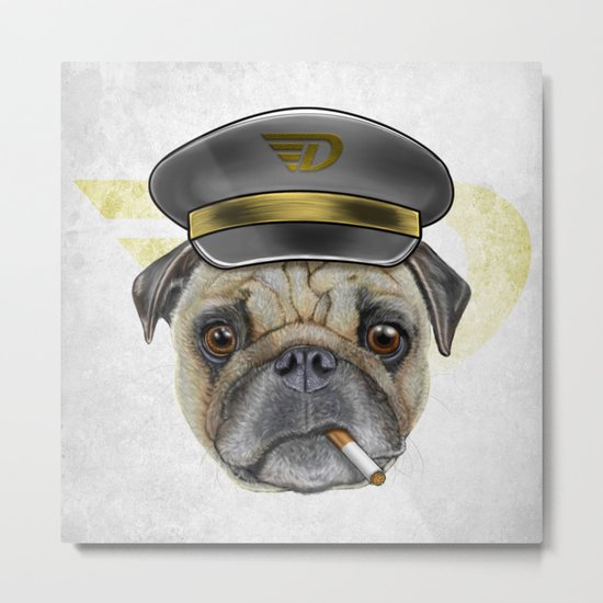 Pug Commander Metal Print