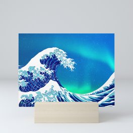 The Big Wave - Vintage Japanese Wave With Aurora Borealis  Mini Art Print