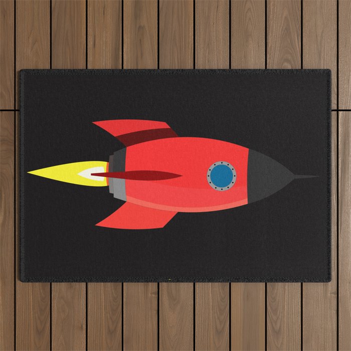 Red Space Rocket  Outdoor Rug