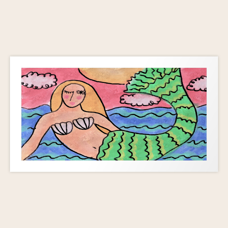 Sunset Mermaid Abstract Digital Painting Art Print
