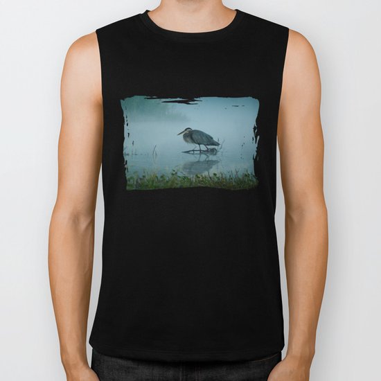 Blue Heron Misty Morning Biker Tank