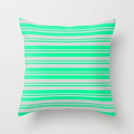 [ Thumbnail: Green and Light Gray Colored Lines/Stripes Pattern Throw Pillow ]