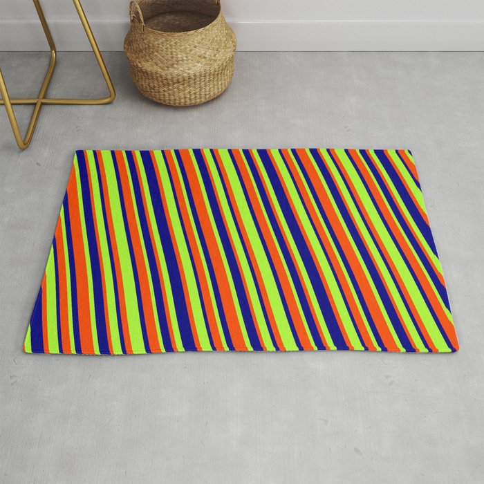Red, Blue & Light Green Colored Lines Pattern Rug