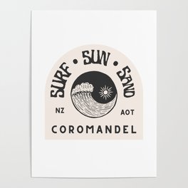 Coromandel - Surf • Sun • Sand retro vintage aesthetic sticker design Poster