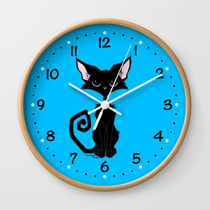 Black Cat - Cool Blue Wall Clock
