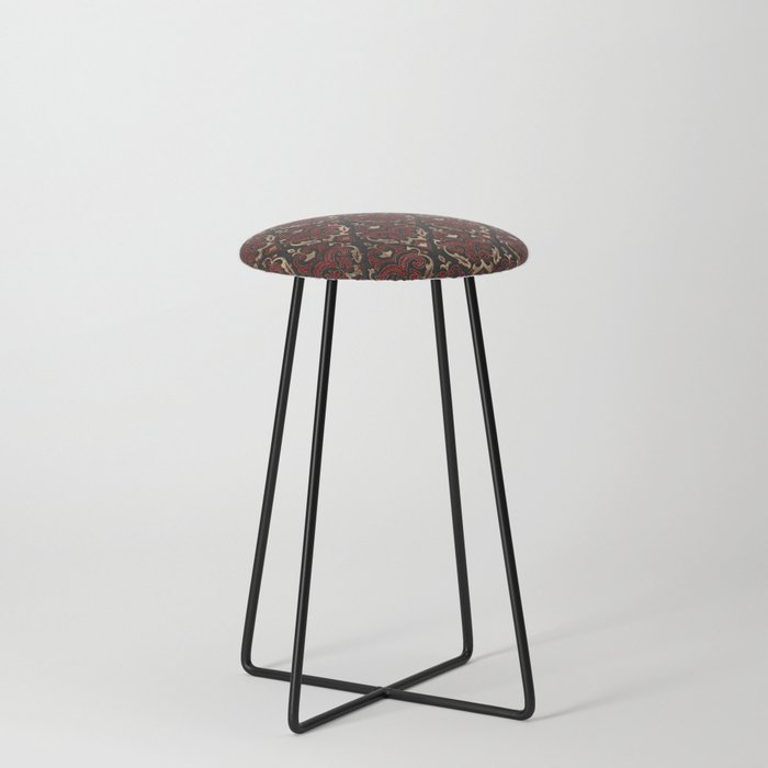 Persian Oriental Pattern - Black and Red Leather Counter Stool