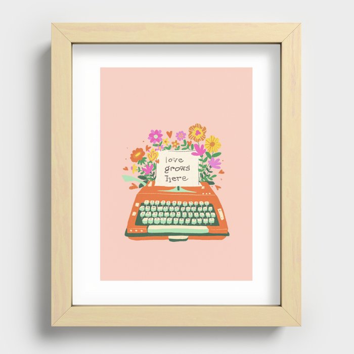 Floral typewriter Recessed Framed Print