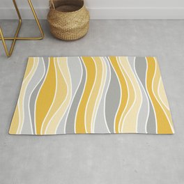 Retro Wavy Lines Pattern Yellow and Grey Area & Throw Rug