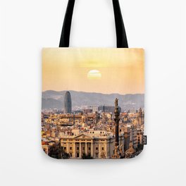 Spain Photography - Barcelona In The Beautiful Sunset Tote Bag