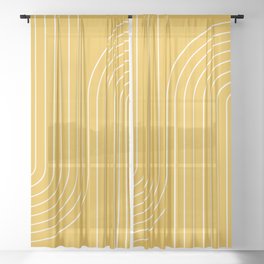 Minimal Line Curvature VIII Golden Yellow Mid Century Modern Arch Abstract Sheer Curtain