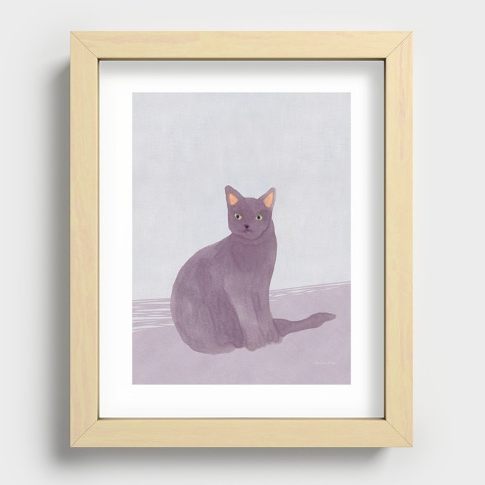 Vagabond Cat - Purple and Grey Recessed Framed Print