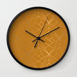 Cinnamon Brown Geometric Gold Pattern With Gold Shimmer Wall Clock