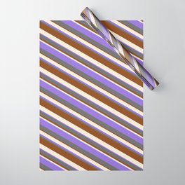 [ Thumbnail: Beige, Purple, Dim Grey, and Brown Colored Striped/Lined Pattern Wrapping Paper ]