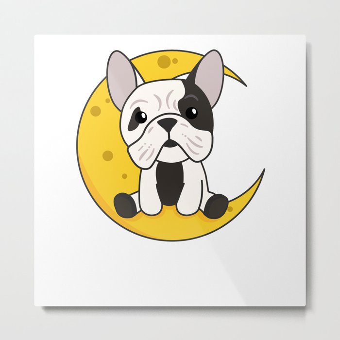 Moon Bulldog Cute Animals For Kids At Night Metal Print