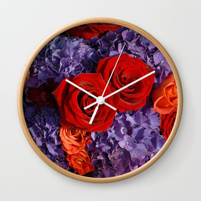 Roses & Hydrangea Wall Clock