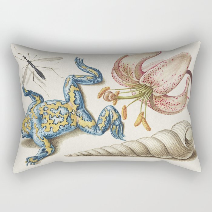 Vintage Calligraphic poster flowers and frog Rectangular Pillow