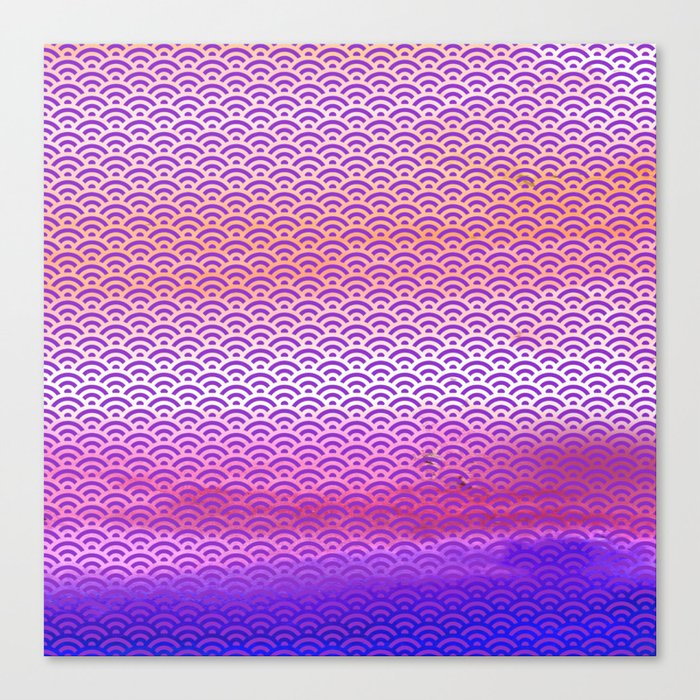 Magic Sunset/Purple Watercolor Seigaiha Pattern Canvas Print