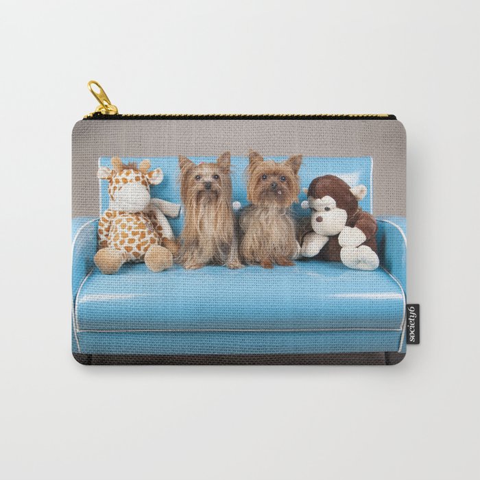 Dogs on retro blue couch Carry-All Pouch