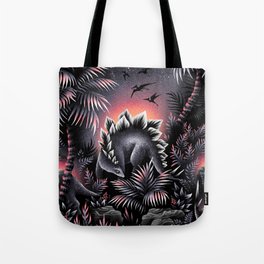 Stegosaurus Lagoon - Red Grey Tote Bag