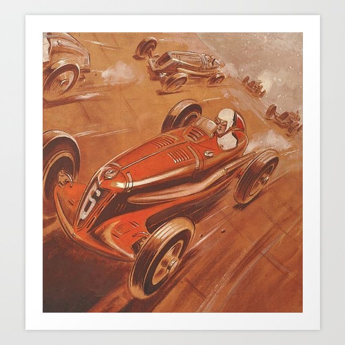 1937 French Course à Montlhéry Auto Racing Vintage Poster by Georges Hamel Art Print