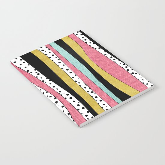 Polka Pink Blue Gold Wavy Stripes Notebook