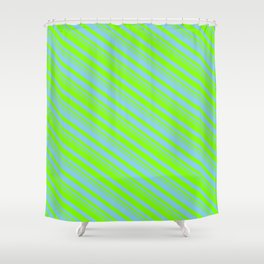 [ Thumbnail: Sky Blue and Chartreuse Colored Pattern of Stripes Shower Curtain ]