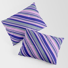 [ Thumbnail: Light Slate Gray, Plum, and Dark Blue Colored Lines/Stripes Pattern Pillow Sham ]